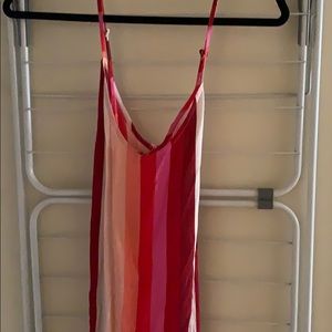 Red and pink striped midi dress